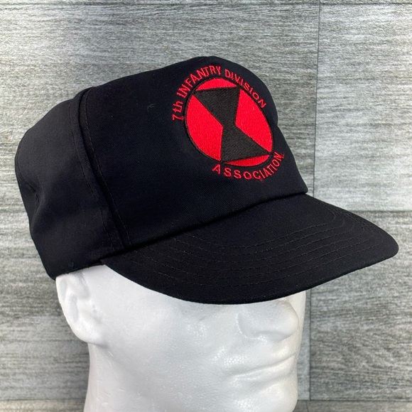 VTG USA Made 7th Infantry Association Snap Back Trucker Hat Cap Black Red Army - Picture 12 of 16